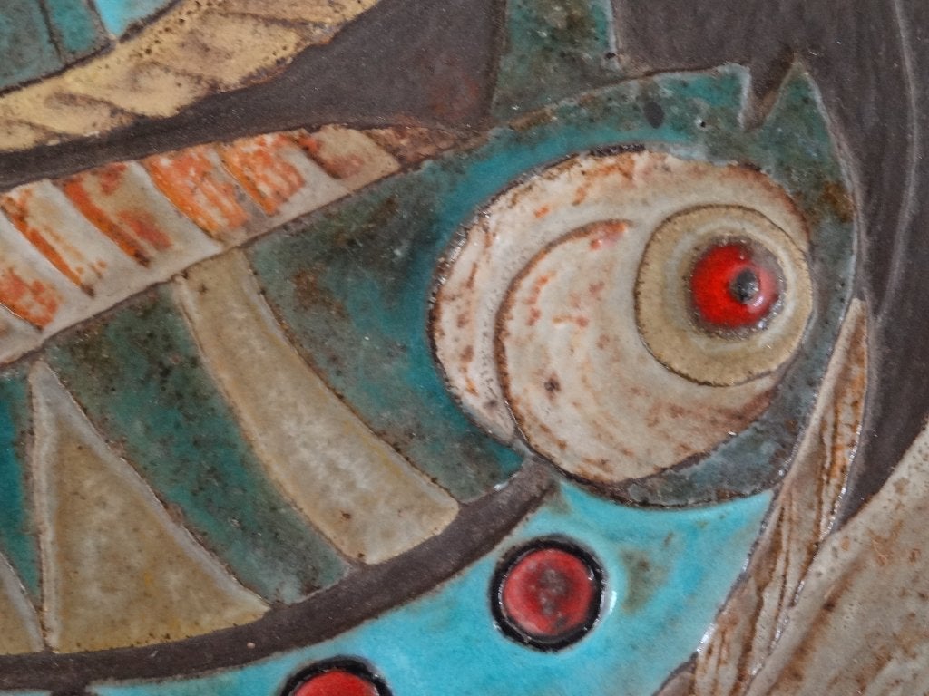 CERAMOS France, bord gedecoreerd met 2 vissen, ca 30 cm, Antiek en Kunst, Verzenden