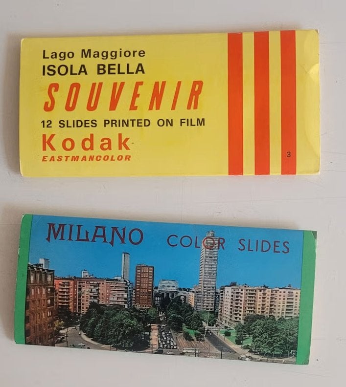 Vintage Kodak Souvenier map Milaan & Lago Maggiore kleur dia, Ophalen of Verzenden, 1960 tot 1980, Gelopen