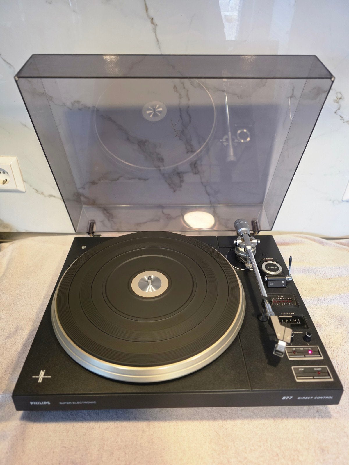 Philips 877 Direct Control platenspeler + GP401 II, Philips, Gebruikt, Pitch-regelaar, Ophalen of Verzenden