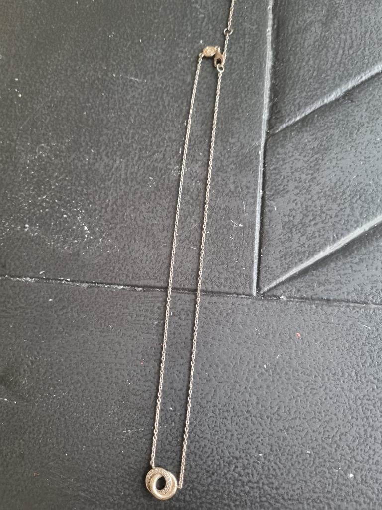 Zilveren ketting met 2 cirkels - Oneindige Liefde, Ophalen of Verzenden, Gebruikt, Zilver, Zilver