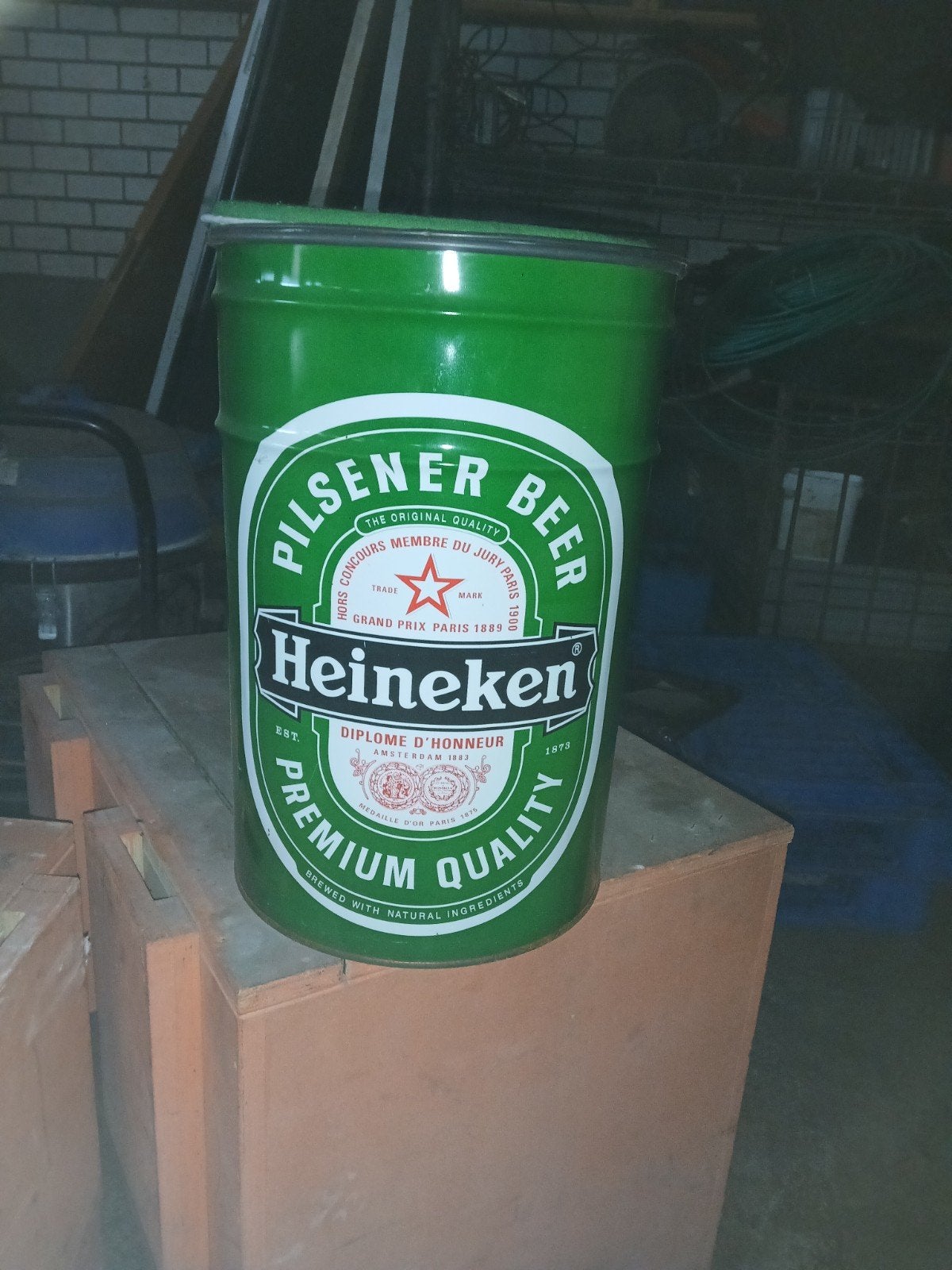 Heineken blik/ton/vat - 44 cm hoog, 30 cm breed, Ophalen of Verzenden