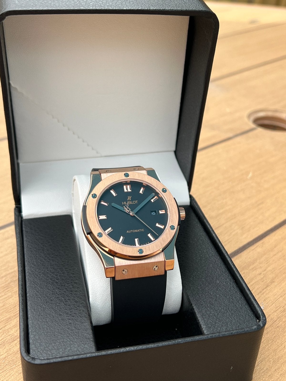 Hublot Classic Fusion Rose goud/ zwart, Overige merken, Staal, Polshorloge, Kunststof