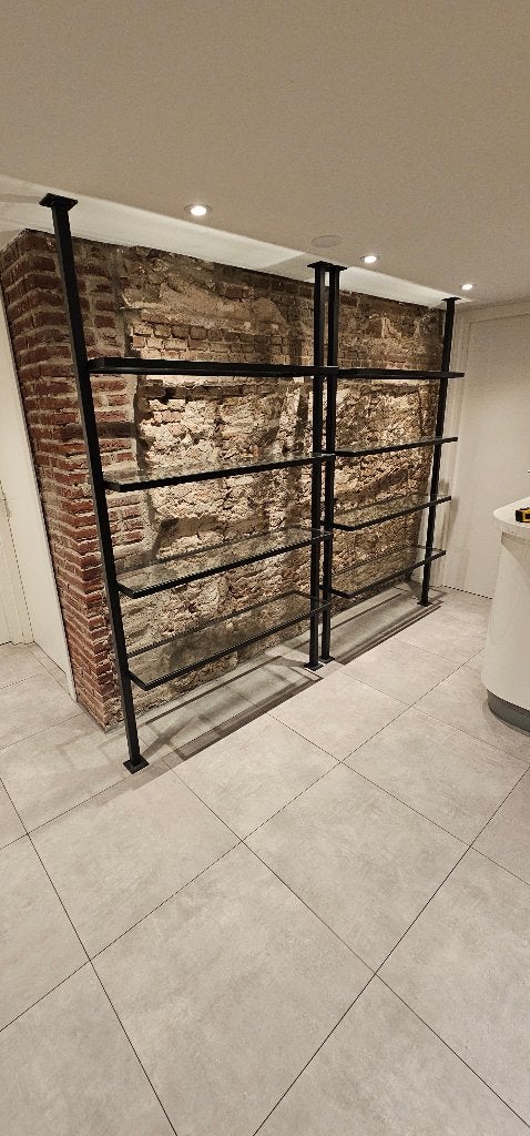 Luxe design productkast staal & glas 2 stuks, Ophalen