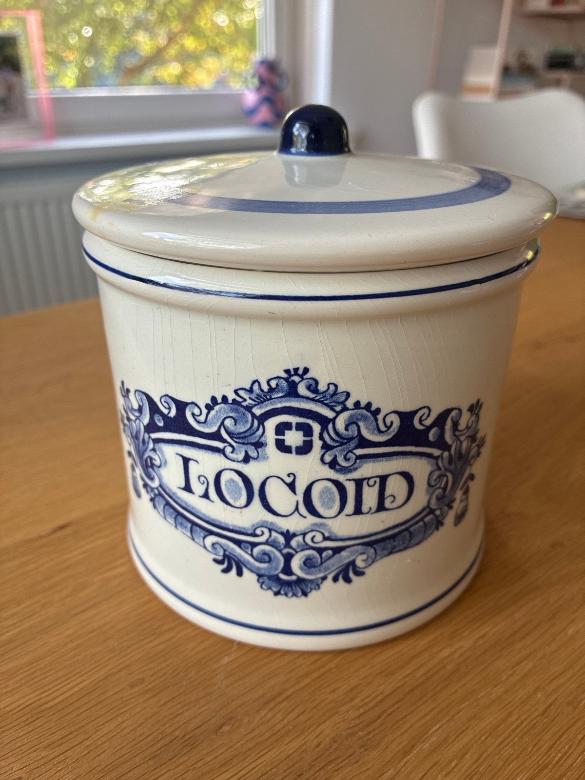 Vintage Gist-brocades Delftsblauwe apothekerspot 'Locoid', Ophalen of Verzenden