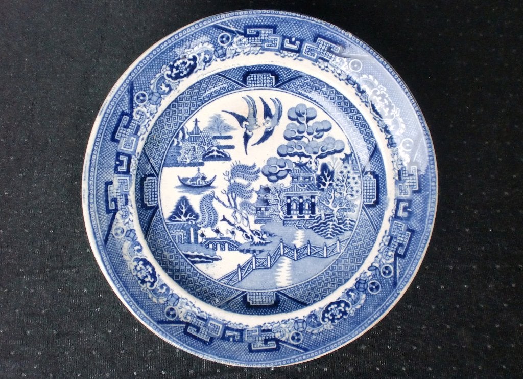 Engels blauw Chinoiserie Bord - Blue Willow decor, 1830–1900, Ophalen of Verzenden