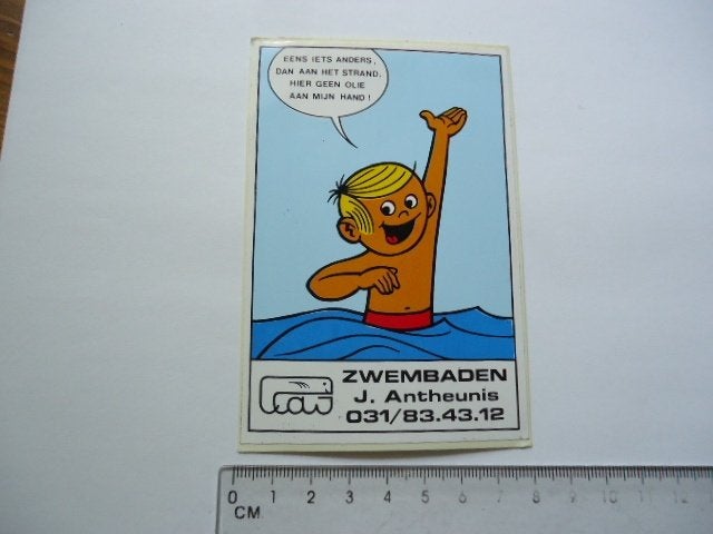 sticker oud Strip Belgie Zwembad zwemmen antheunis, Verzamelen, Verzenden, Zo goed als nieuw, Bedrijf of Vereniging