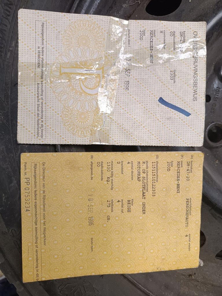 Kentekenbewijs Mercedes-Benz 200D (W115) - DM-47-20, Ophalen of Verzenden