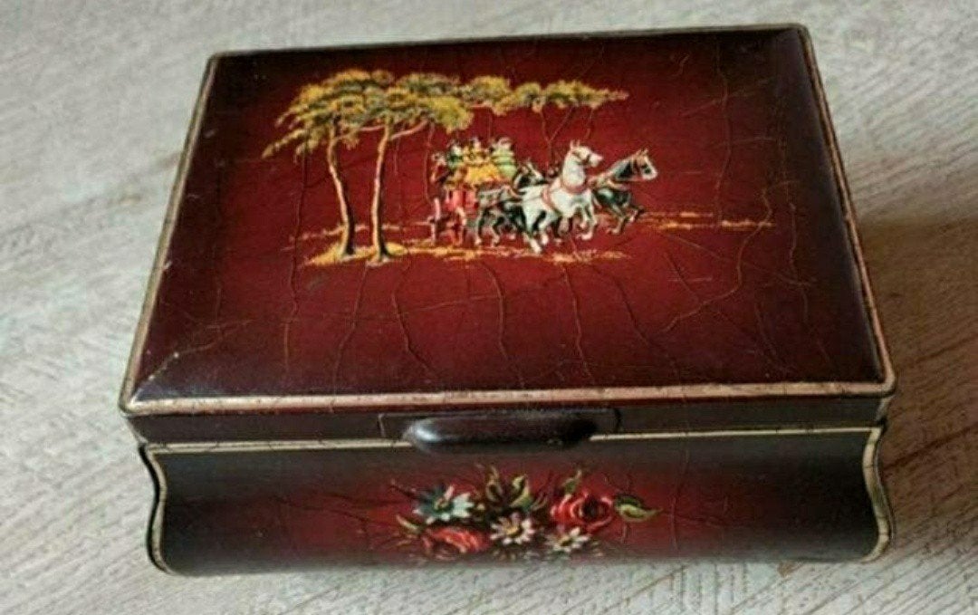 TheeBlik,Douwe Egberts,Buikvorm,Postkoets,Paarden,Bloemen, Ophalen of Verzenden