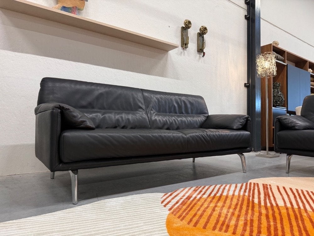Leolux Bora Balanza bank 3 Zits Hoog Zwart leer 208, Info@leolux.nl, Driepersoons, Ophalen of Verzenden, Rechte bank