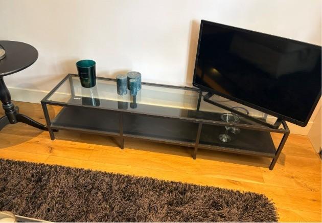TV Meubel zo goed als nieuw, Ophalen, 100 tot 150 cm, Zo goed als nieuw, Glas