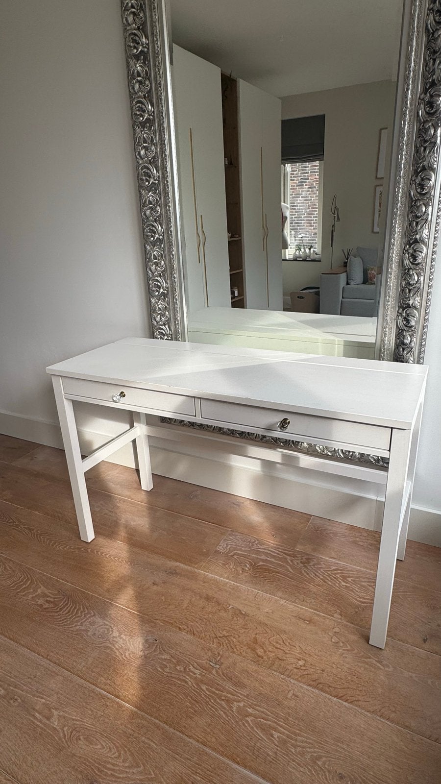 IKEA Hemnes Bureau Wit met 2 Lades en Kabelgoot, Ophalen, Gebruikt, 120 cm, Scandinavisch