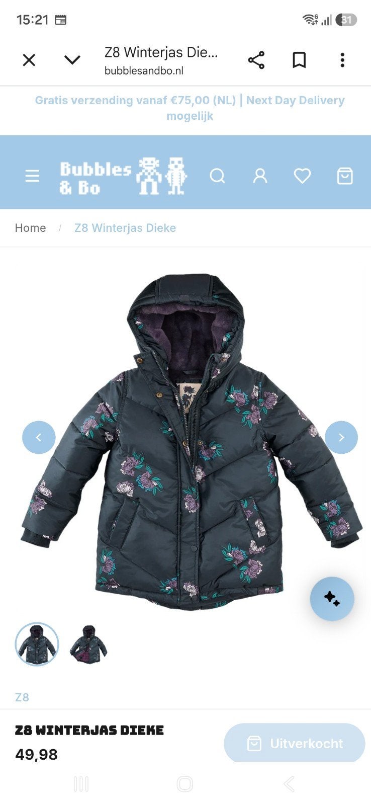 z8 winterjas 128/134, Ophalen of Verzenden, Zo goed als nieuw, Meisje, Jas