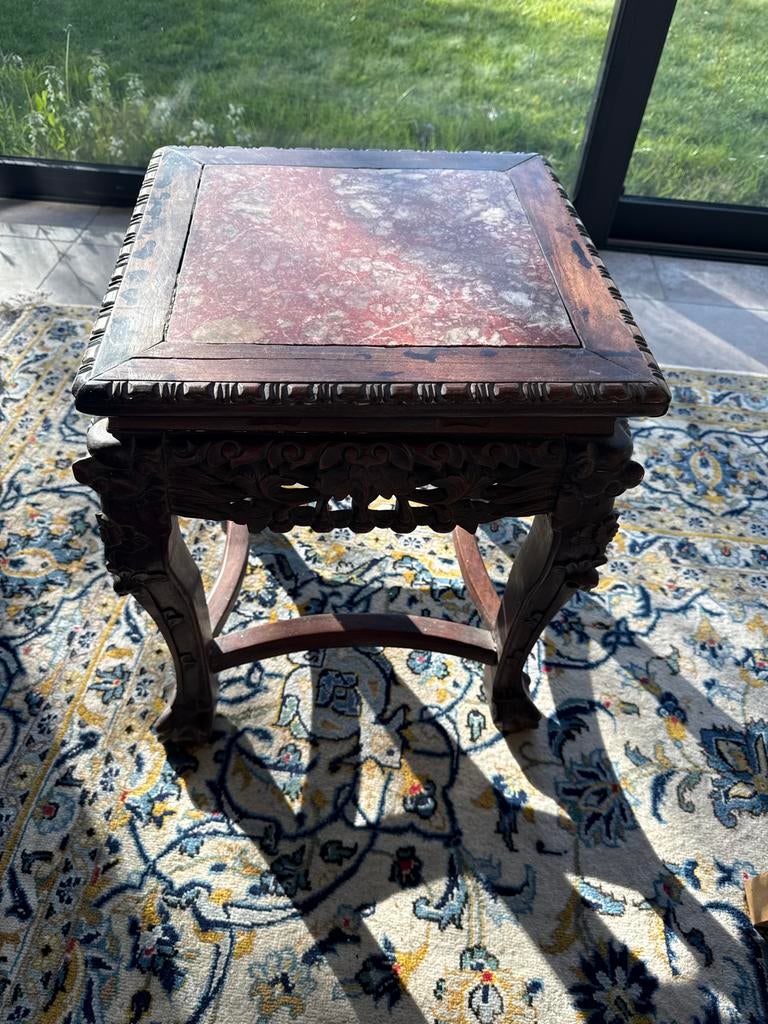 Antieke Chinese Palissander Bijzettafel met Marmeren Blad, Ophalen