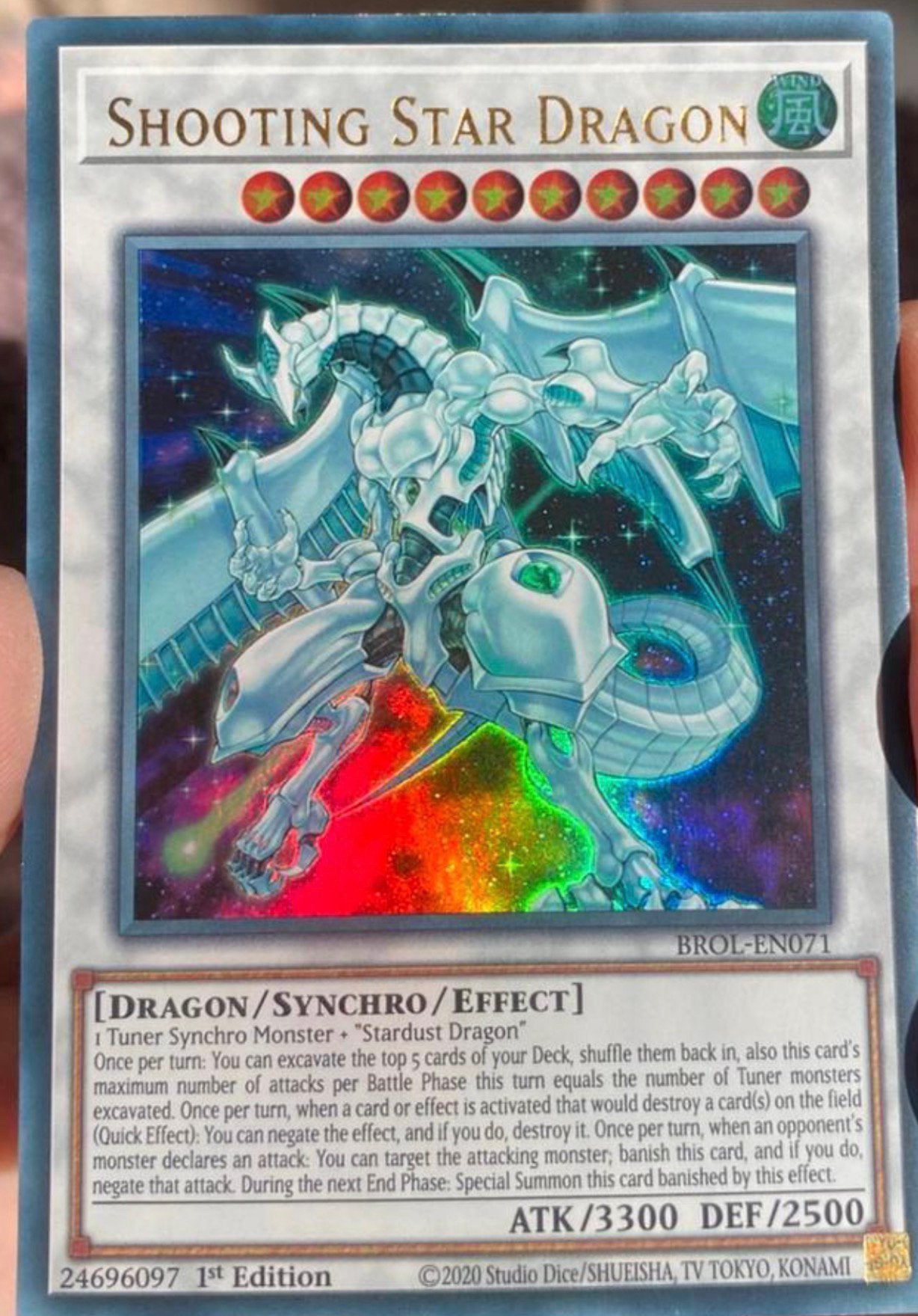 Yu-Gi-Oh! Shooting Star Dragon BROL 1st Edition !, Ophalen of Verzenden, Zo goed als nieuw, Losse kaart, Foil