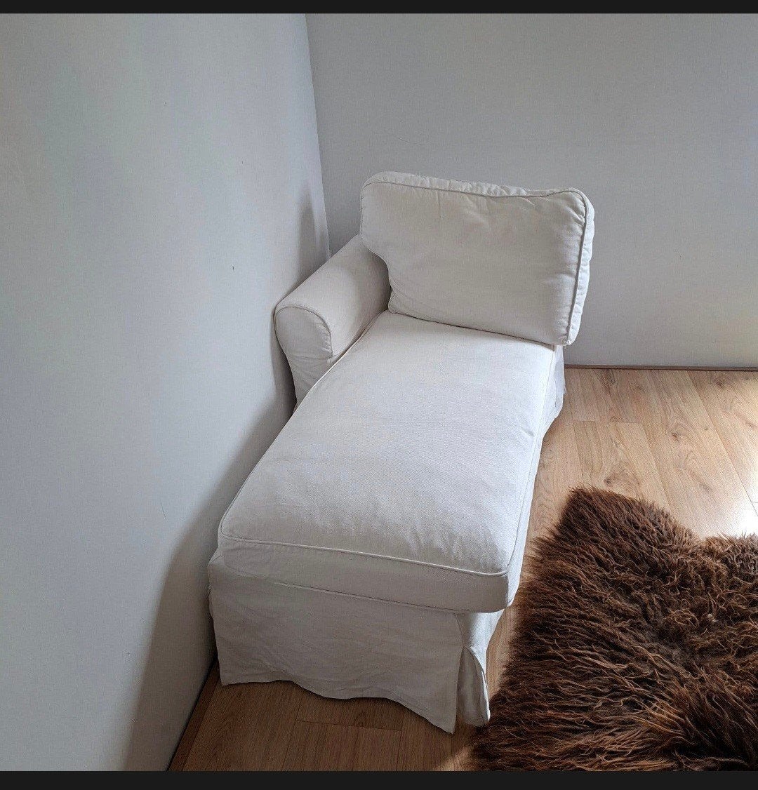 Chaise longue Ektorp dons en comfortabel, Ophalen, Wit, 190 cm of minder, Stof