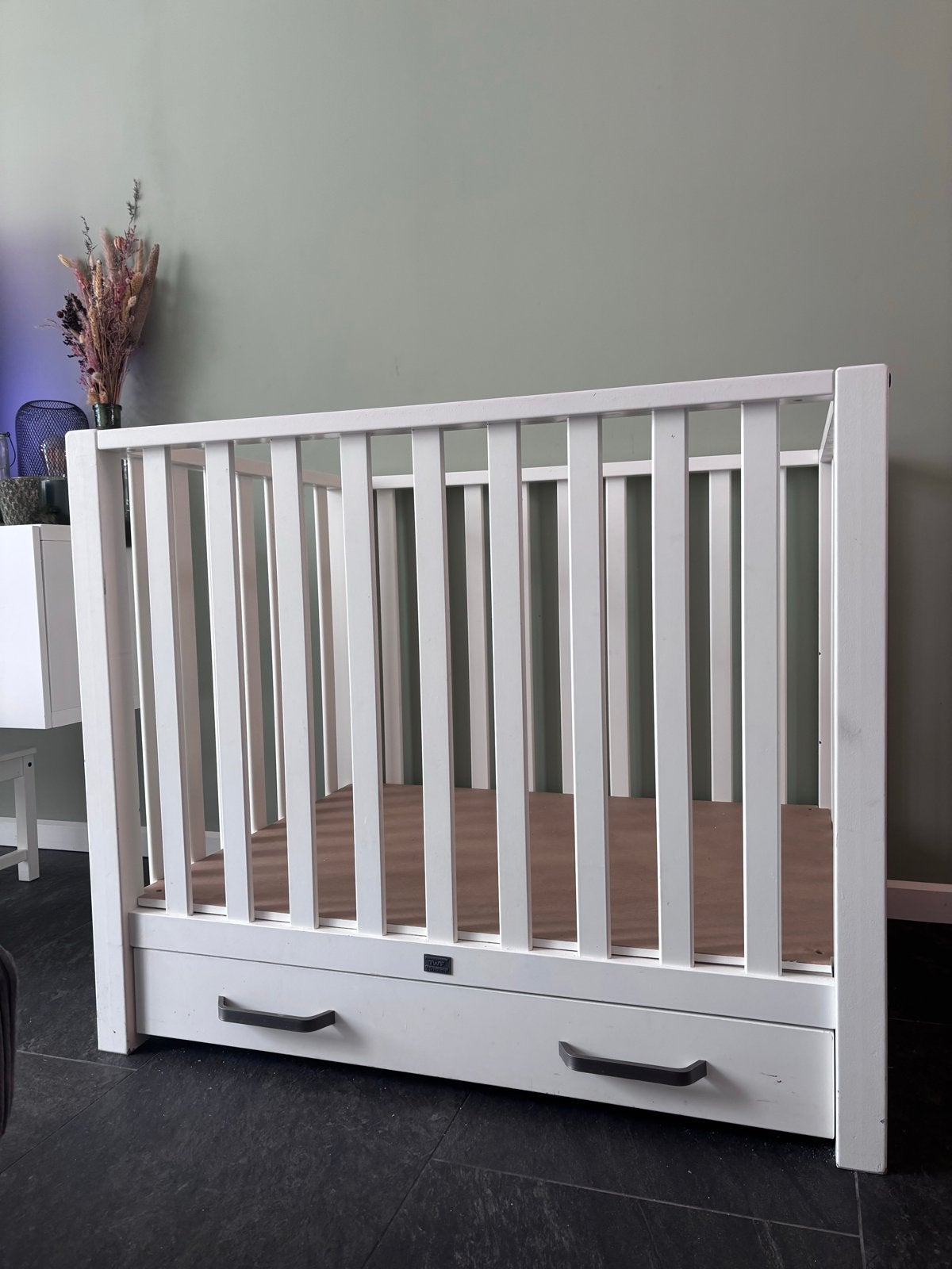 Witte baby box met lade en 2 standen, Kinderen en Baby's, Boxen, Ophalen, Gebruikt, Rechthoekig, In hoogte verstelbaar