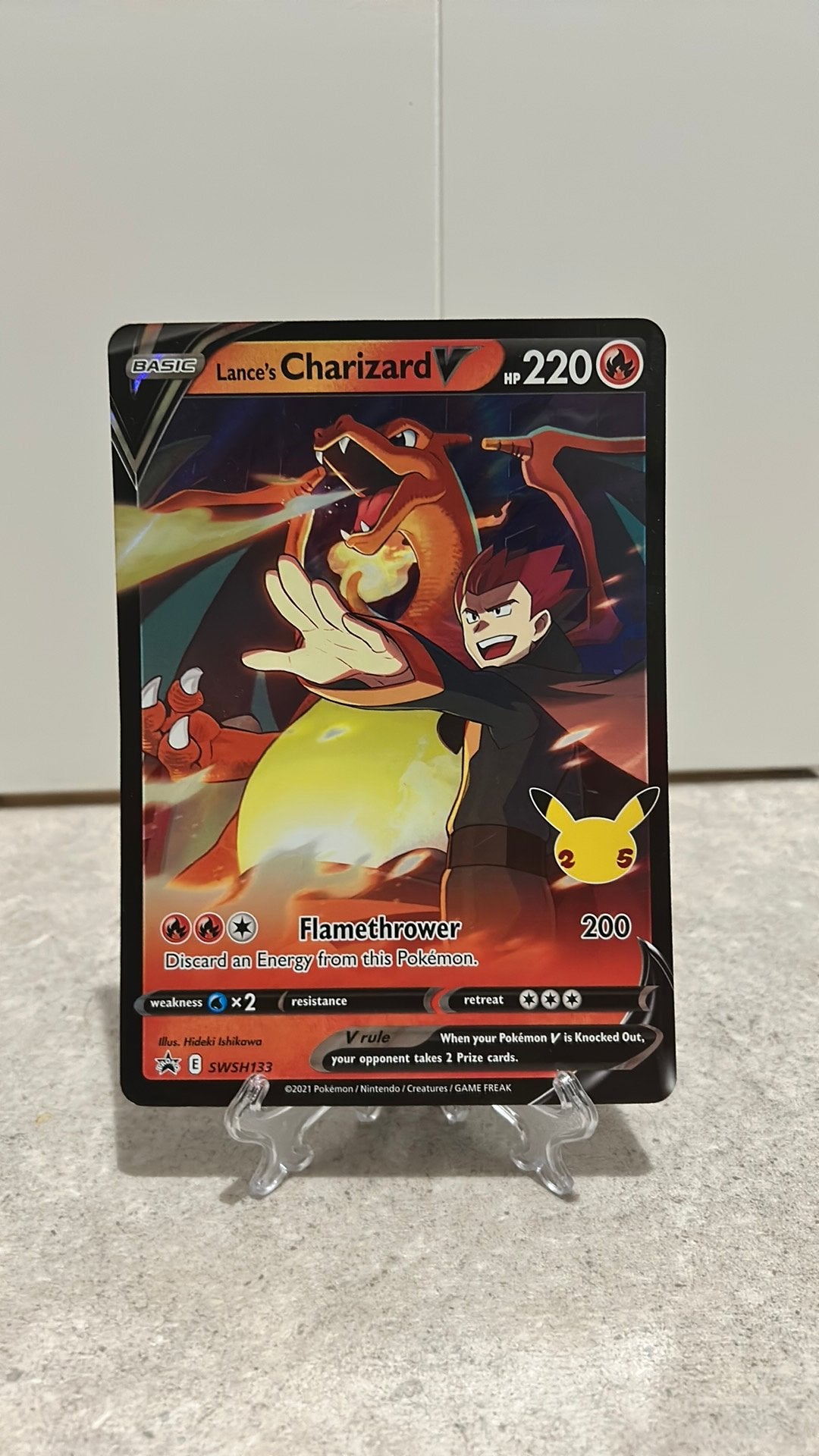 Jumbo Pokémon kaart Lance’s charizard v, Ophalen of Verzenden