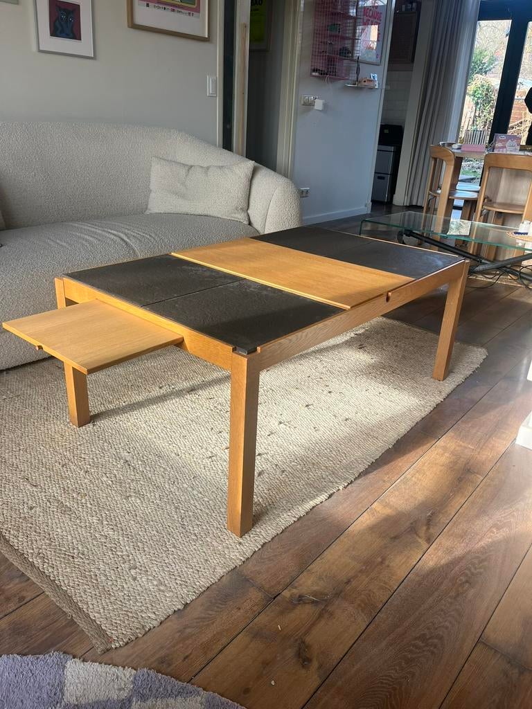 Vintage IKEA koffietafel eiken met leistenen inleg, Huis en Inrichting, Tafels | Salontafels, Ophalen, Japandi, Gebruikt, 100 tot 150 cm