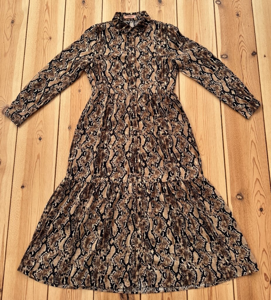 Flam Mode jurk / maxi dress - Bruin Zwart - Small / Medium, Kleding | Dames, Bruin, Ophalen of Verzenden, Zo goed als nieuw, Maat 36 (S)