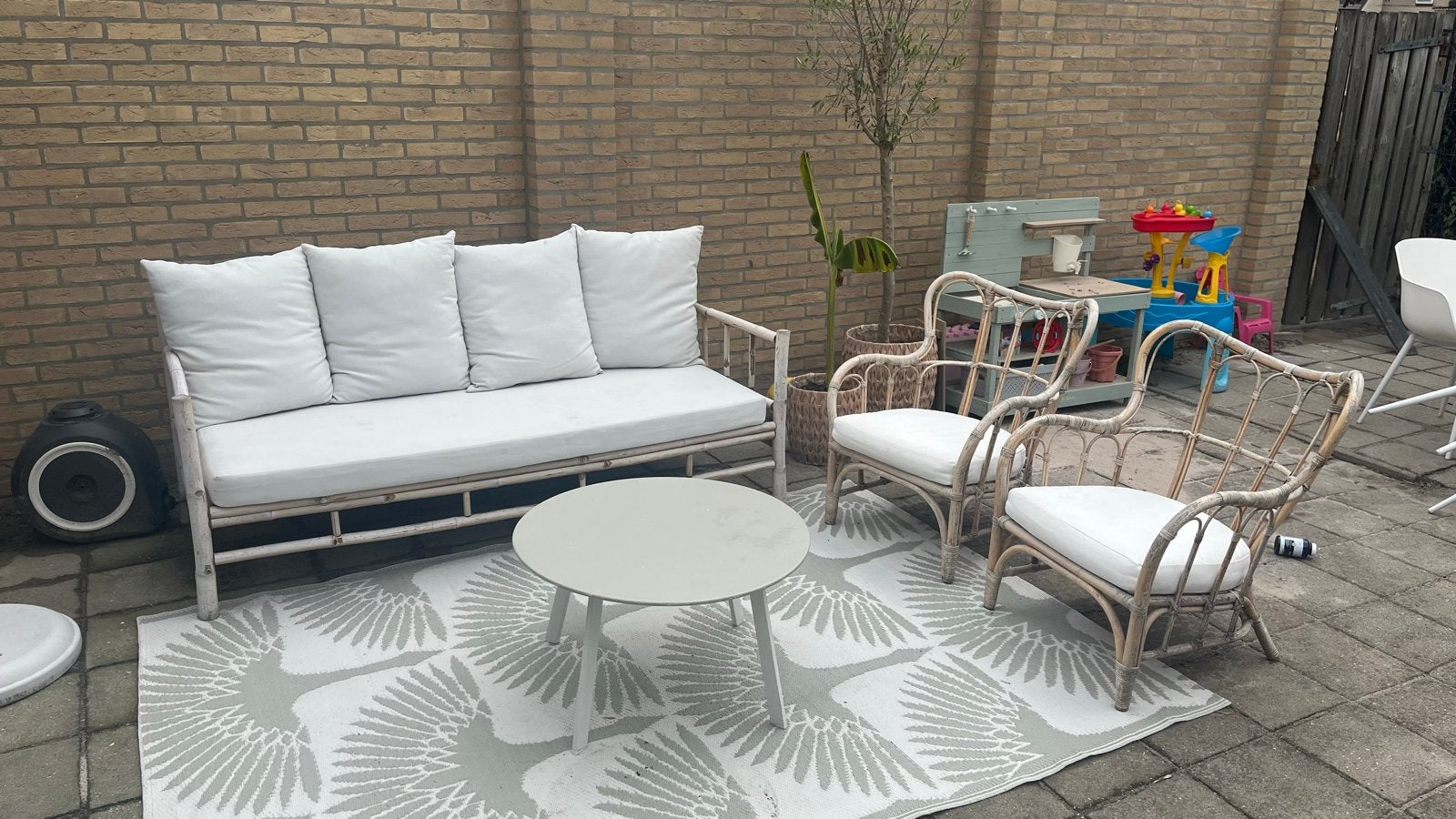 Complete loungeset bamboe, Tuin en Terras, Tuinsets en Loungesets, Ophalen, 5 zitplaatsen, Gebruikt, Rotan