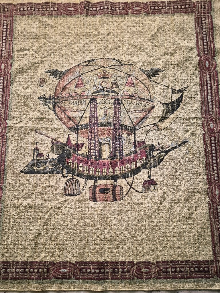 decoratiestuk wandkleed toont een fantasierijk luchtschip, Ophalen of Verzenden