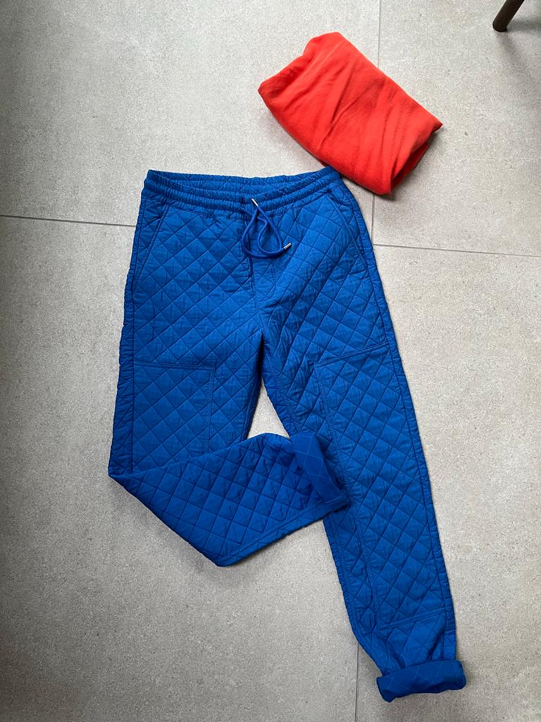 Blauwe gewatteerde broek, Kleding | Dames, Broeken en Pantalons, Maat 38/40 (M), Blauw, Ophalen of Verzenden, Zo goed als nieuw
