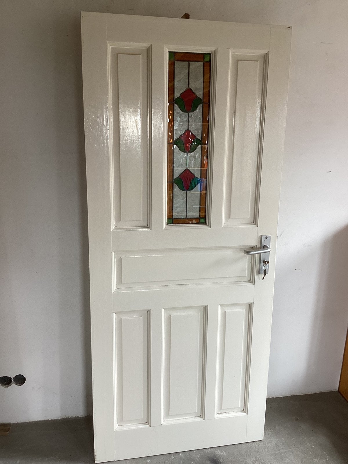 Merbau voor deur met glas in lood 201,5 x 88 cm compleet met, Doe-het-zelf en Verbouw, Deuren en Horren, Ophalen, 80 tot 100 cm