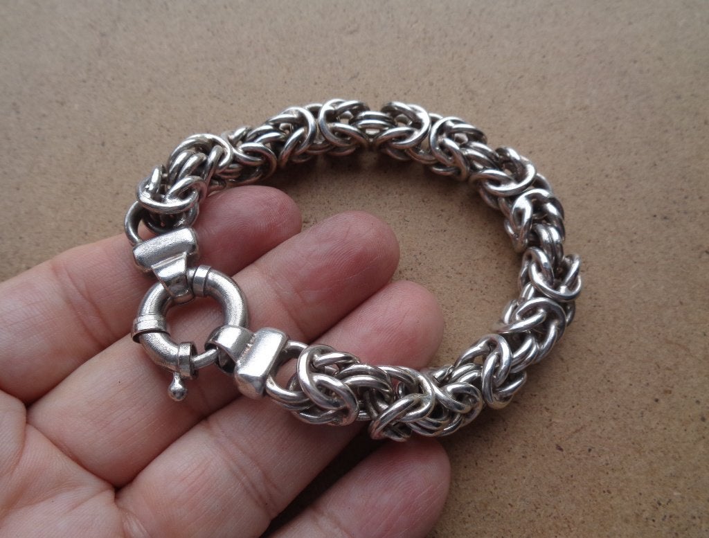 zilveren armband byzantijnse schakel met veerslot [571], Sieraden, Tassen en Uiterlijk, Verzenden, Zo goed als nieuw, Zilver, Zilver