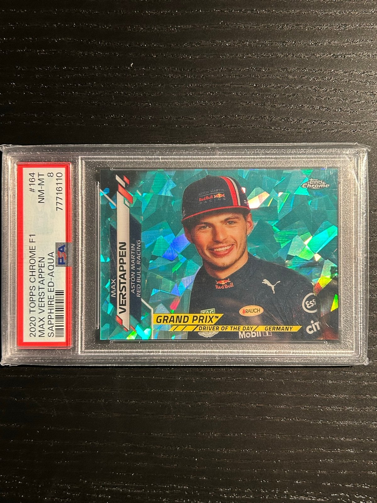 2020 Topps Chrome F1 Max Verstappen Sapphire Ed-Aqua PSA 8, Ophalen of Verzenden, Nieuw, Plaatje