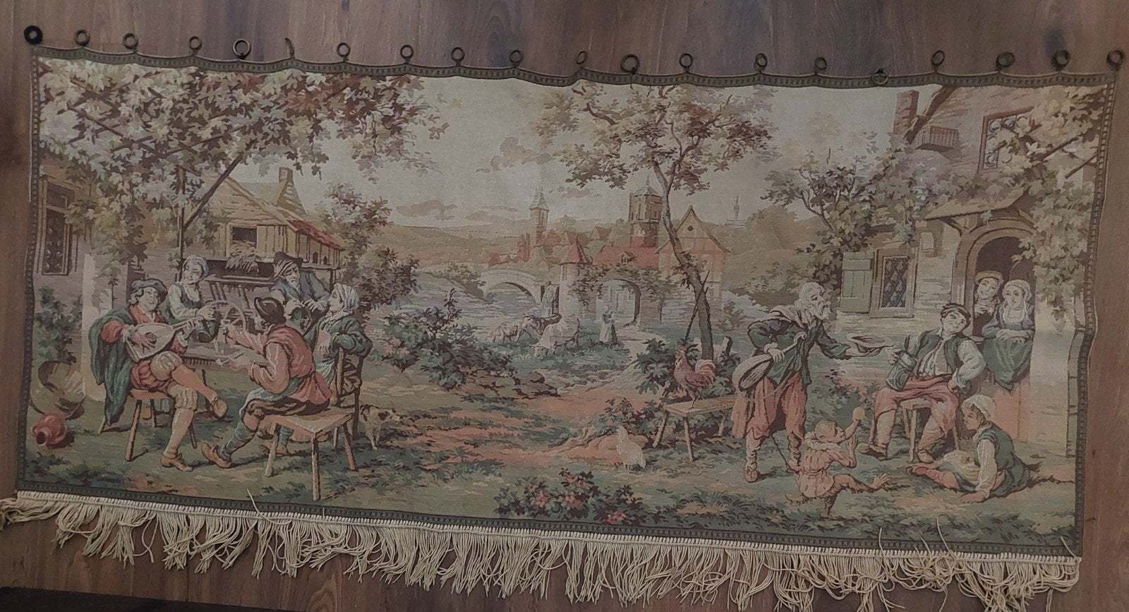 Prachtig oud wandtapijt met landelijk tafereel, Ophalen of Verzenden