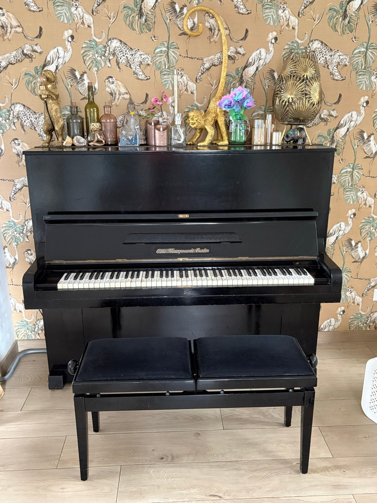 Zwarte Otto M. Schwarz piano met pianobank, Ophalen, Gebruikt, Zwart, Piano