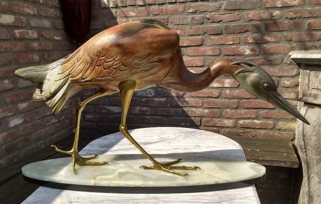 IRENEE ROCHARD Art Deco reiger op marmeren voet. Samac, Ophalen, Art deco, 20 - 50 cm, Overige materialen