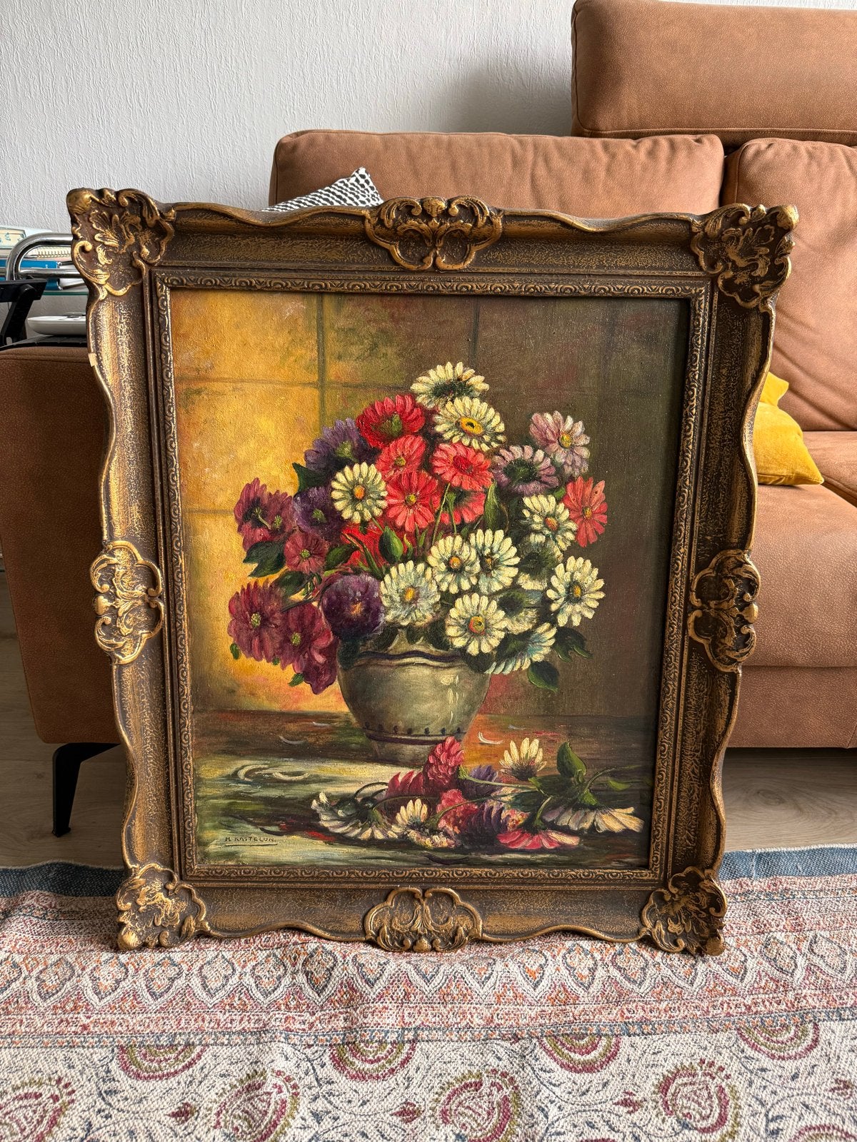 Vintage bloemenschilderij in lijst, Ophalen