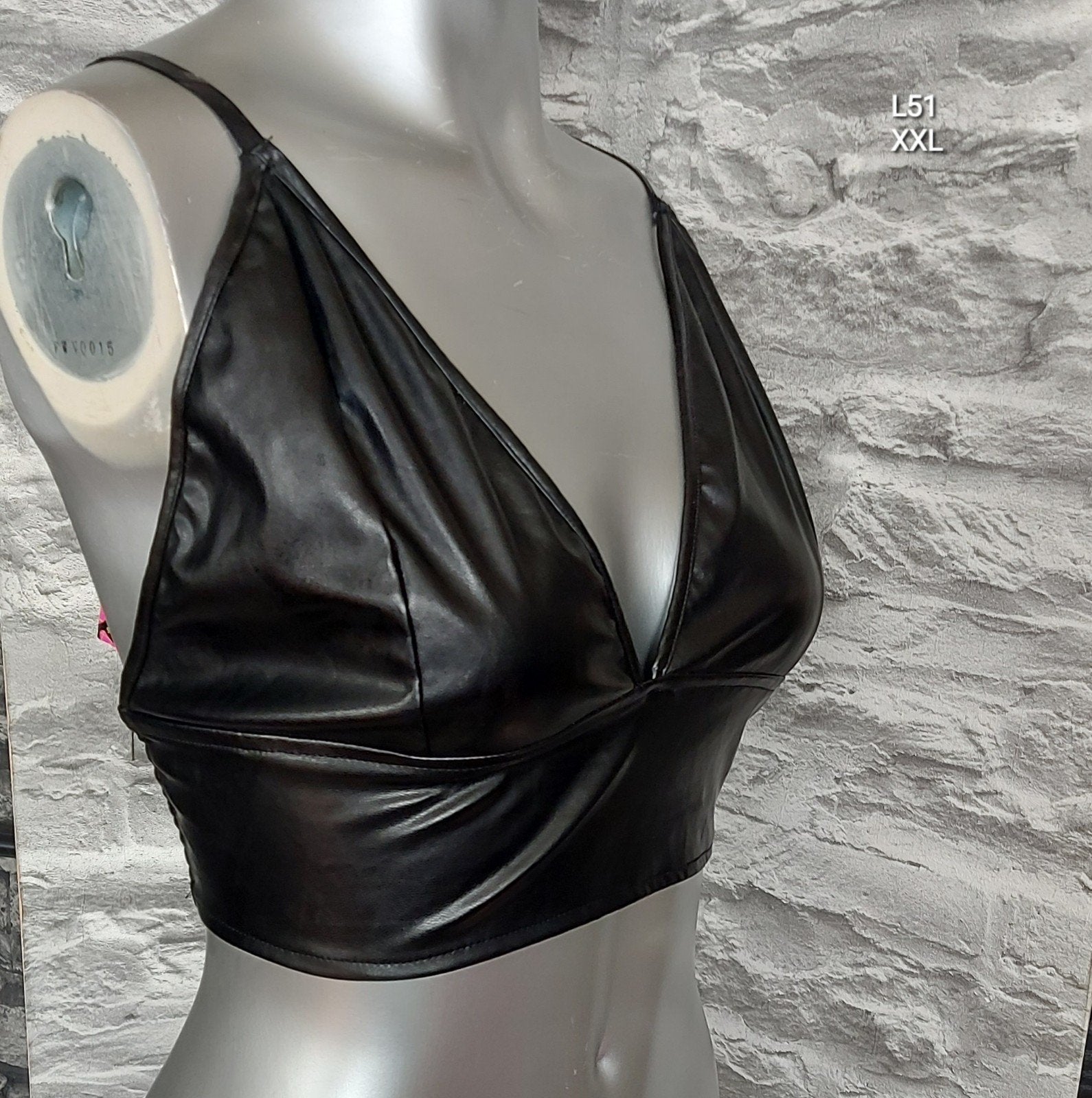 Kinky Zwarte Leren Bralette Top - Maat XXL, Zwart, Maat 46/48 (XL) of groter, Ophalen of Verzenden, Zonder mouw
