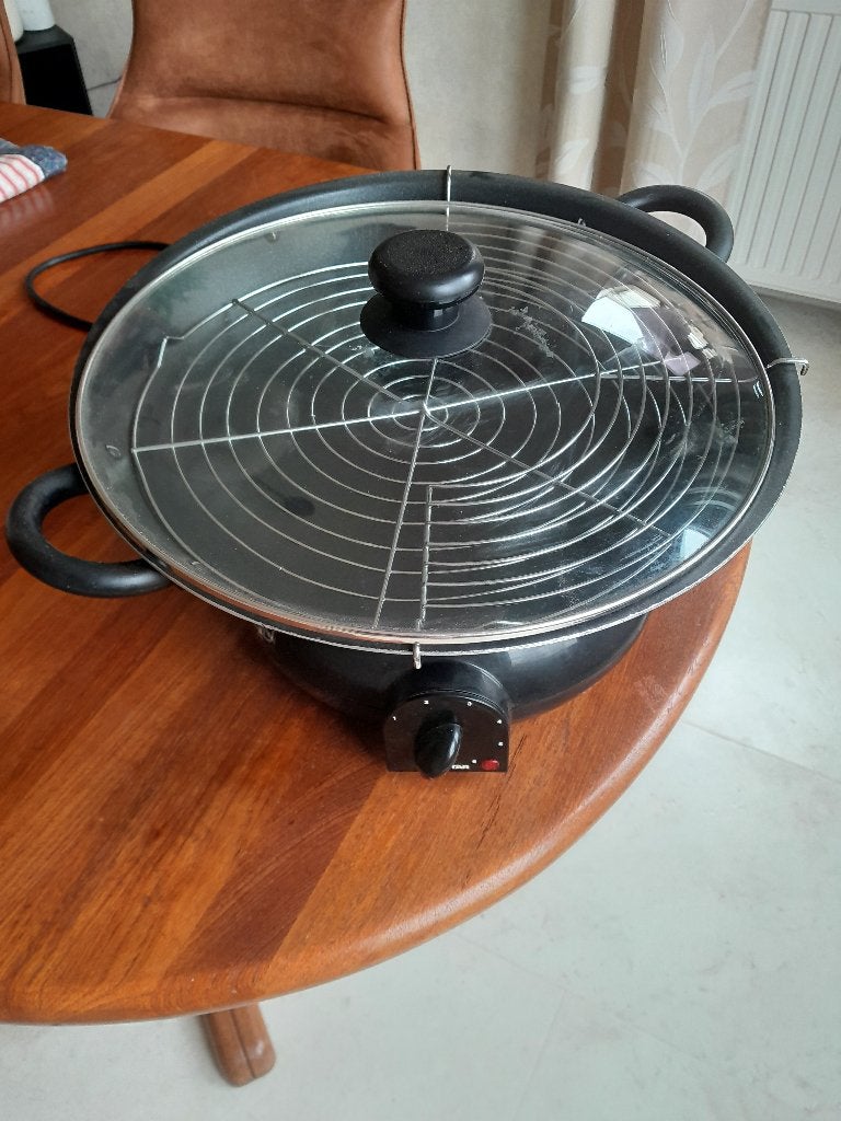 elektrische wokpan, Ophalen, Met deksel, Zo goed als nieuw, Emaille