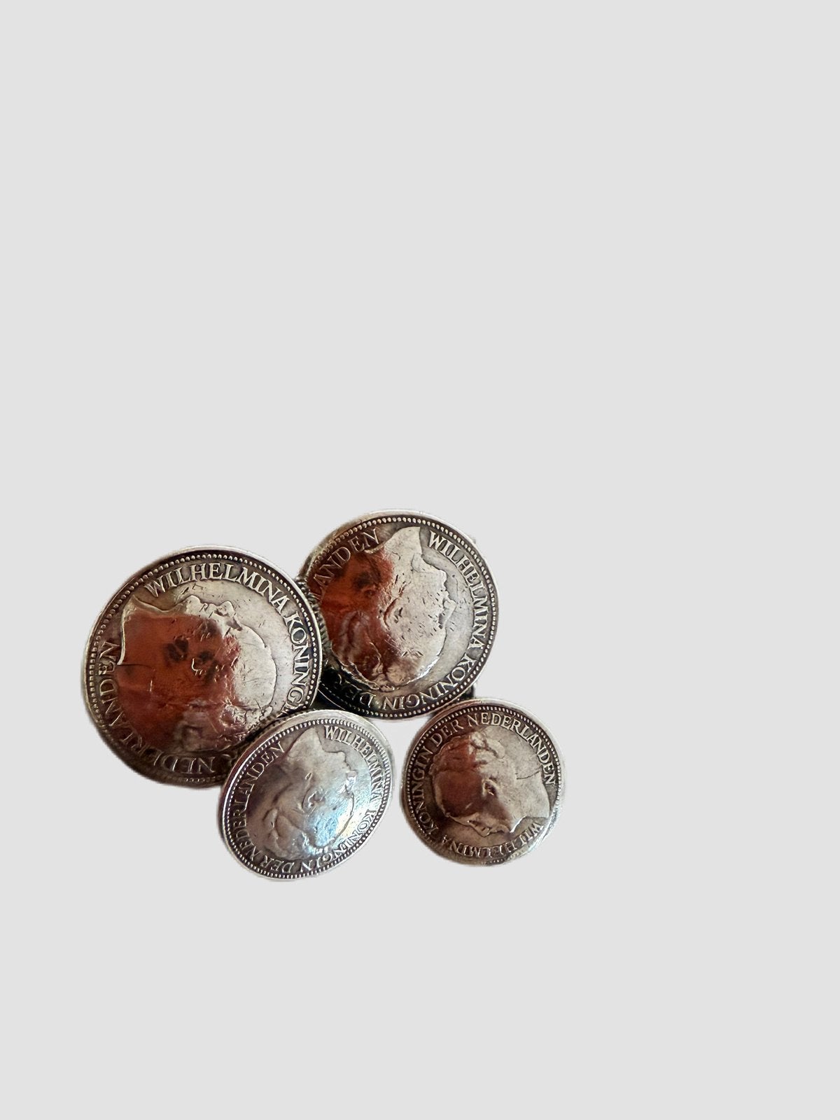 Zilveren Wilhelmina manchetknopen, ca. 1940, Ophalen of Verzenden, Gebruikt, Zilver