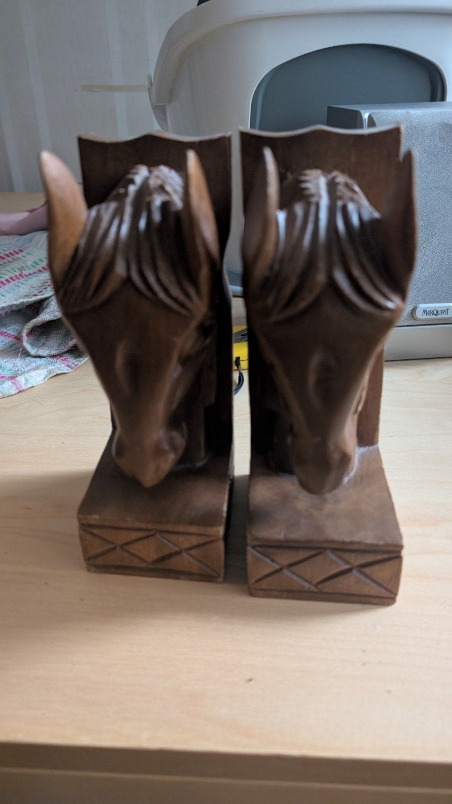 Houten Boekensteunen met Paardenhoofden - Vintage Decoratie, Ophalen of Verzenden