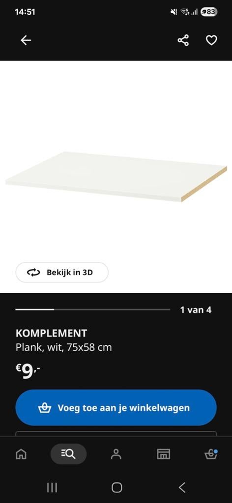 7x IKEA Komplement plank wit 75x58 cm voor PAX kast, Huis en Inrichting, Ophalen of Verzenden, Zo goed als nieuw