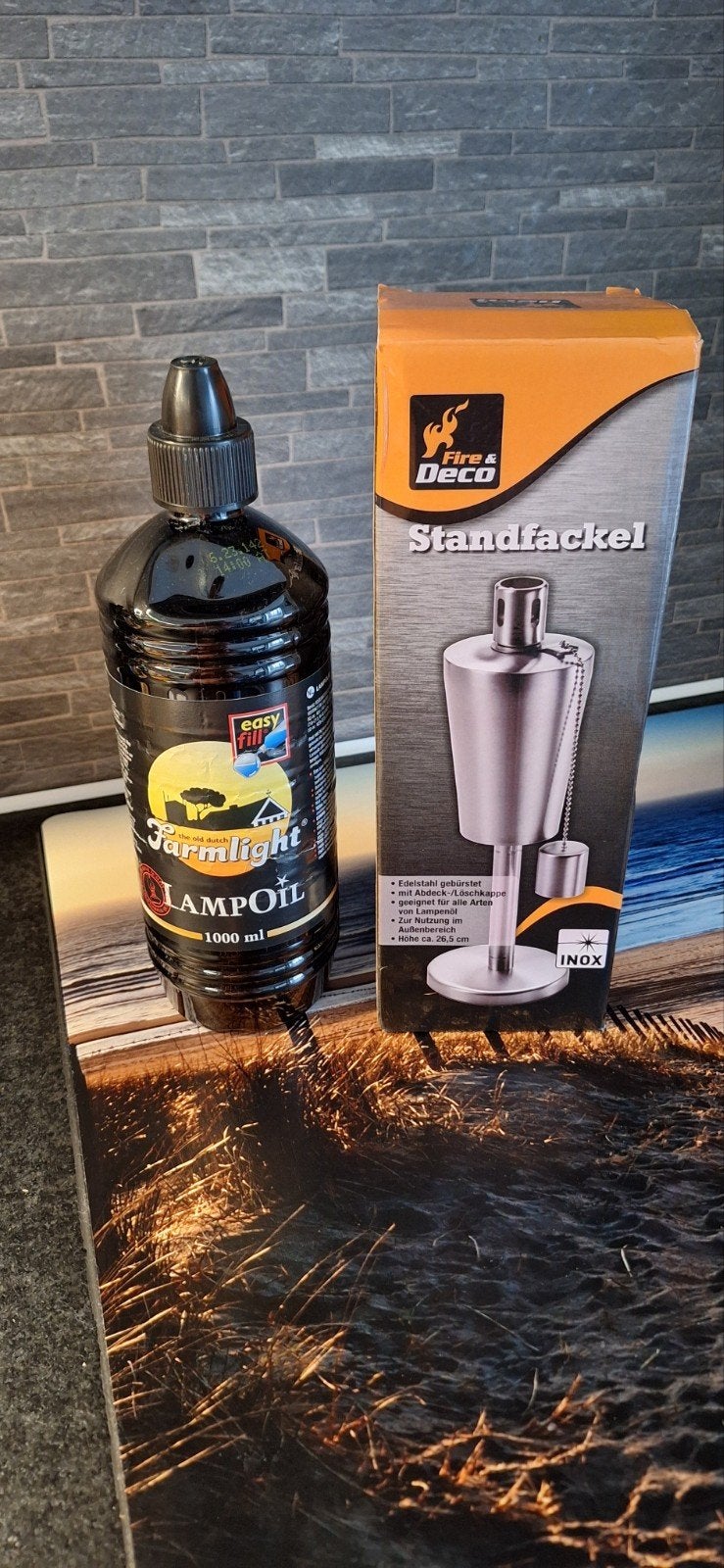 Deco Standfackel + Farm Light Lampolie - ZGAN, Ophalen, Zo goed als nieuw