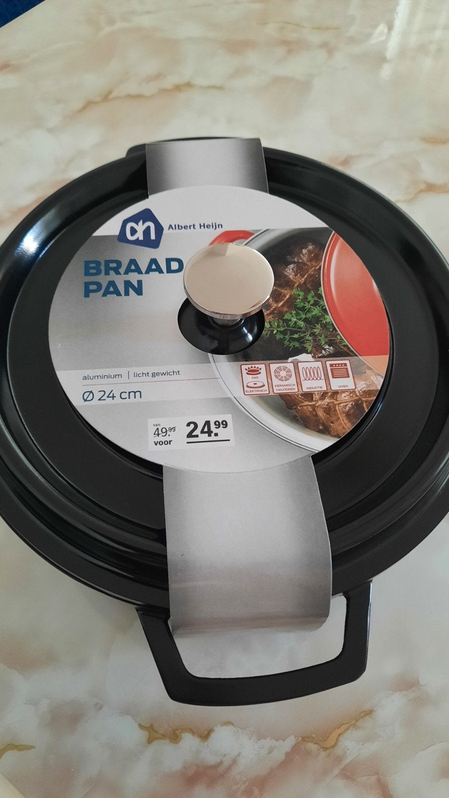 Albert Heijn Braadpan - Aluminium - Ø 24 cm, Braadpan, Met deksel, Ophalen of Verzenden, Overige merken