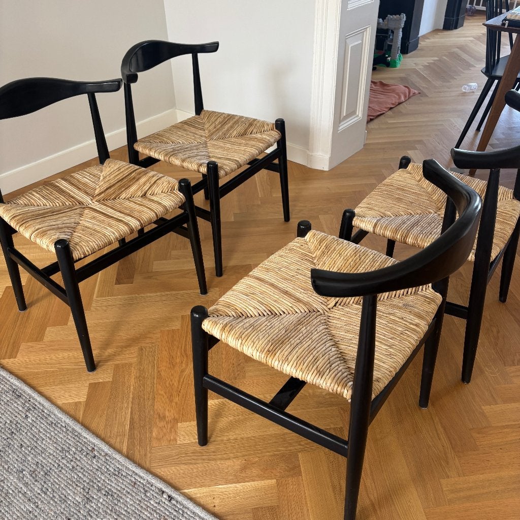 4x Vintage Stoelen Wegner stijl | paper cord | Deens Design, Ophalen, Gebruikt, Zwart, Hout