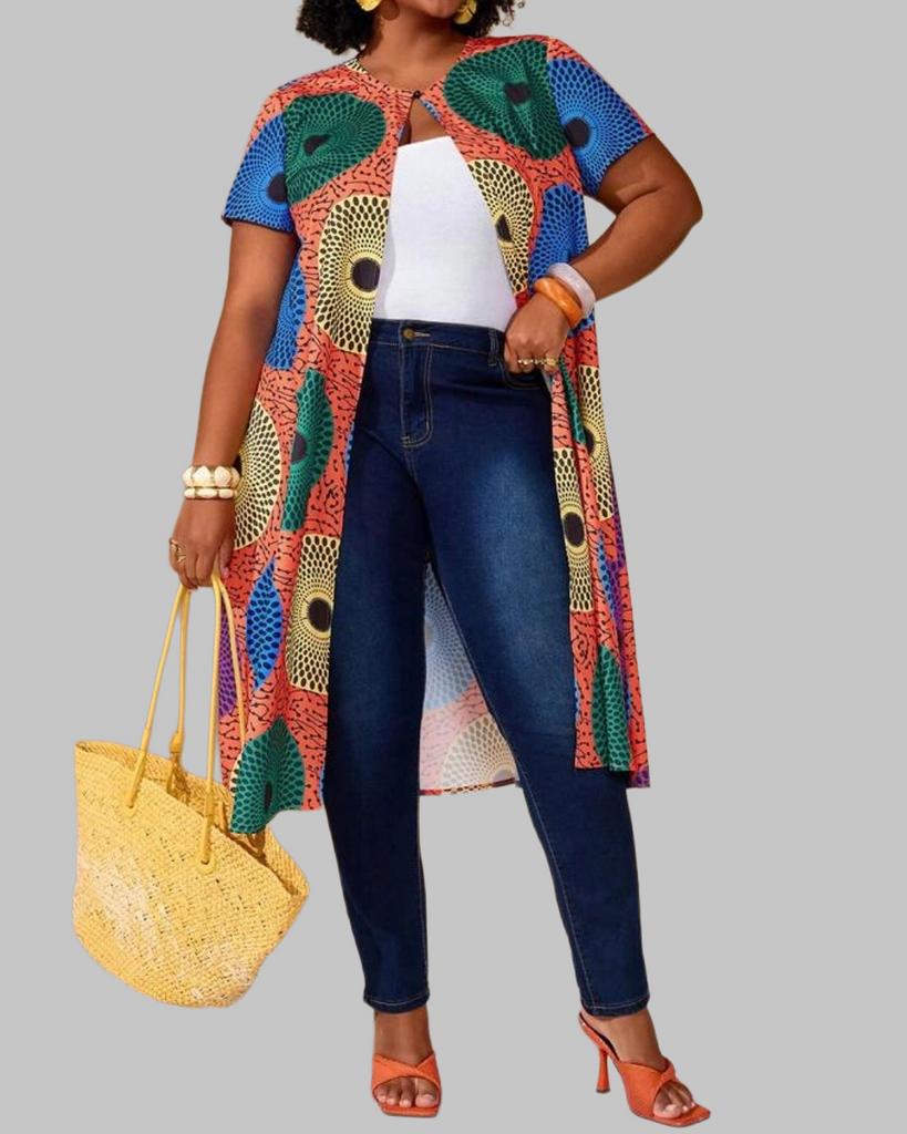 Kleurrijke Kimono Jasje met Afrikaanse Print (44-52), Kleding | Dames, Grote Maten, Verzenden, Nieuw, Overige kleuren, Trui of Vest