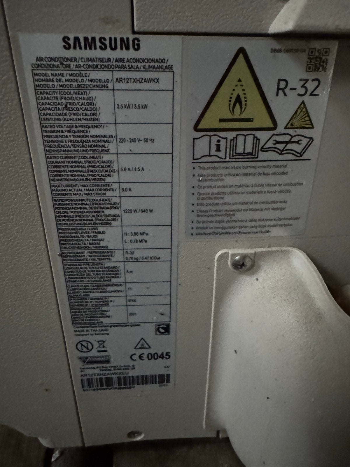 Samsung Buitenunit Airco AR12TXHZAWKX - 3.5 kW, Ophalen, Gebruikt, 3 snelheden of meer, Energieklasse A of zuiniger