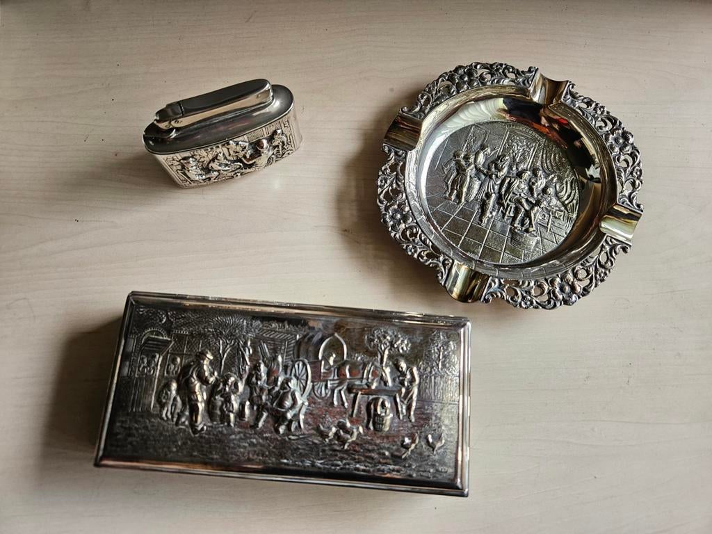 Verzilverde Mylflam Diplomat asbakset, Antiek en Kunst, Antiek | Goud en Zilver, Ophalen of Verzenden, Zilver