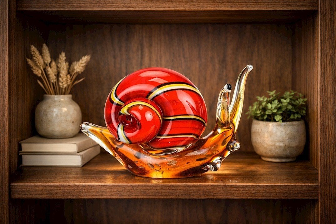 Glazen slak decoratie - Rood en geel gestreept, Ophalen of Verzenden
