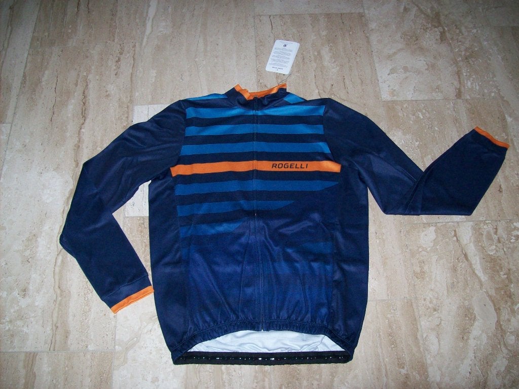 Rogelli Stripe Fietsshirt LM blue/orange maat  L, Heren, Nieuw, Rogelli Sportswear, Ophalen of Verzenden