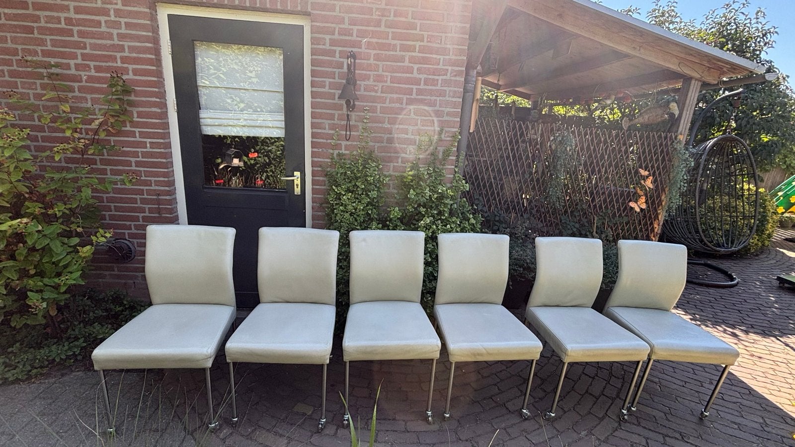 Design stoelen leer Nebbia met roestvrijstalen onderstel, Ophalen, Gebruikt, Overige kleuren, Leer
