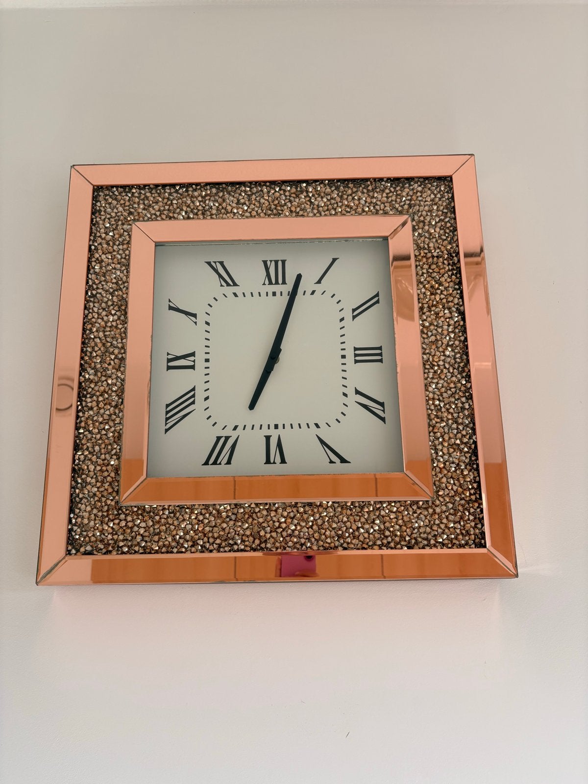 Grote wandklok met spiegel en decoratieve steentjes, Ophalen, Analoog, Modern, Wandklok