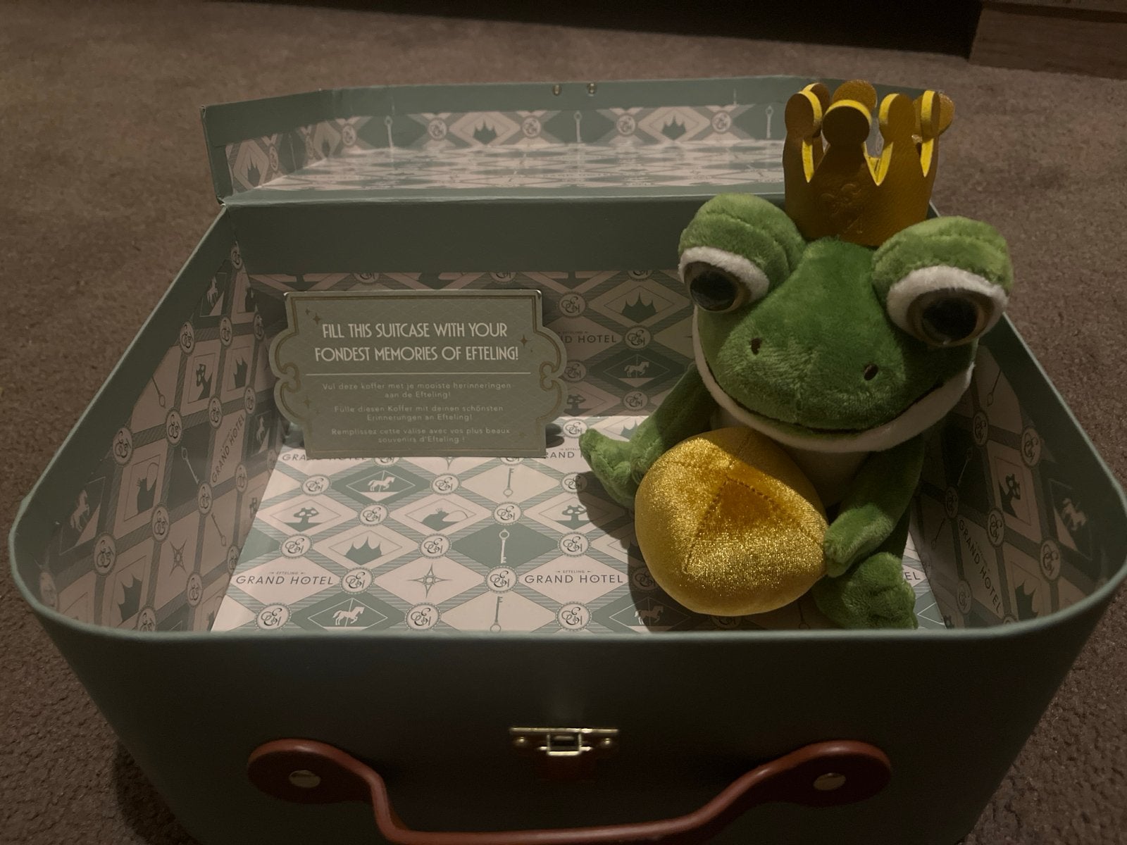 Efteling Grand Hotel Koffer met Kikkerprins Knuffel, Ophalen of Verzenden, Zo goed als nieuw, Gebruiksvoorwerp