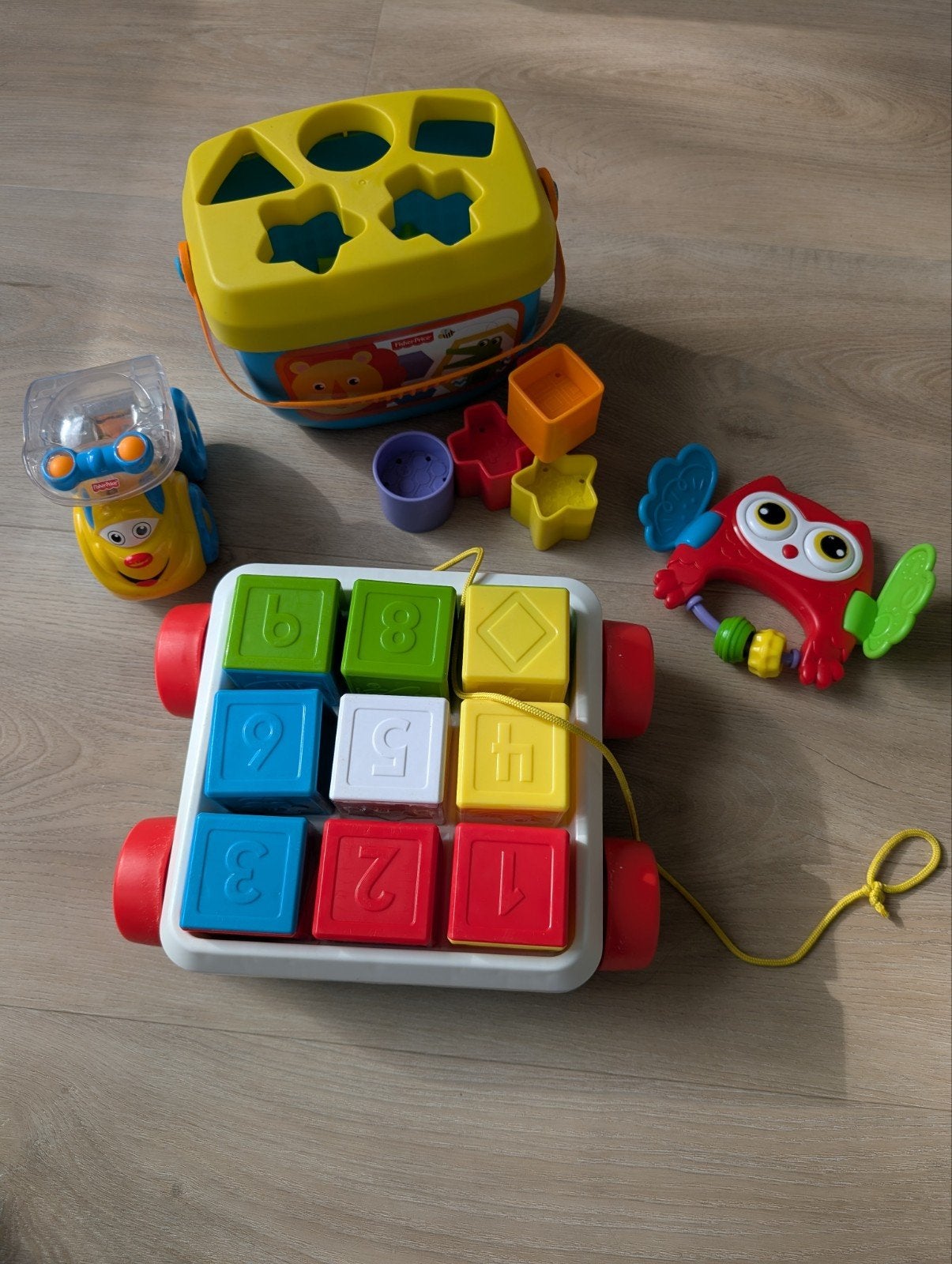 Fisher-Price Speelgoedset Rammelaar, Vormenstoof, Blokkenkar, Kinderen en Baby's, Ophalen, Gebruikt, Speelset